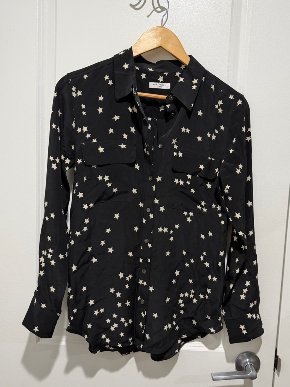 Equipment Black Star-Print Silk Button-Down Shirt